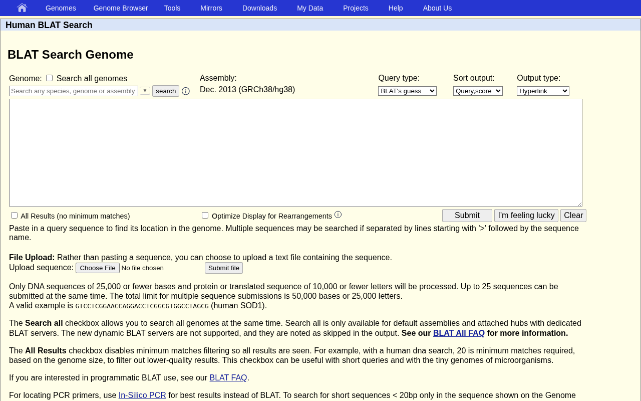 BLAT search page