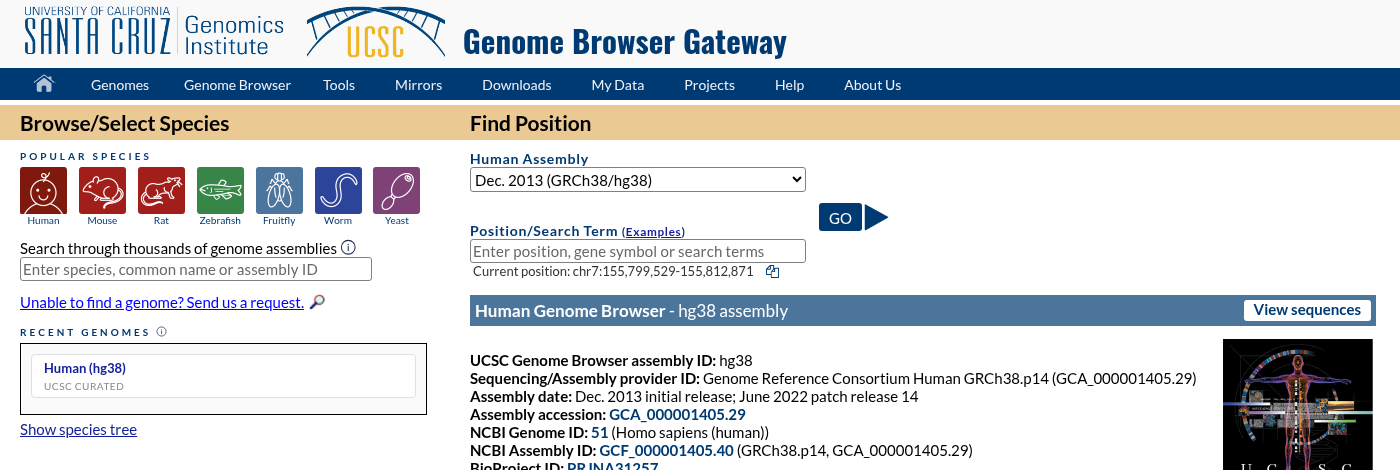 Genome Browser Gateway page