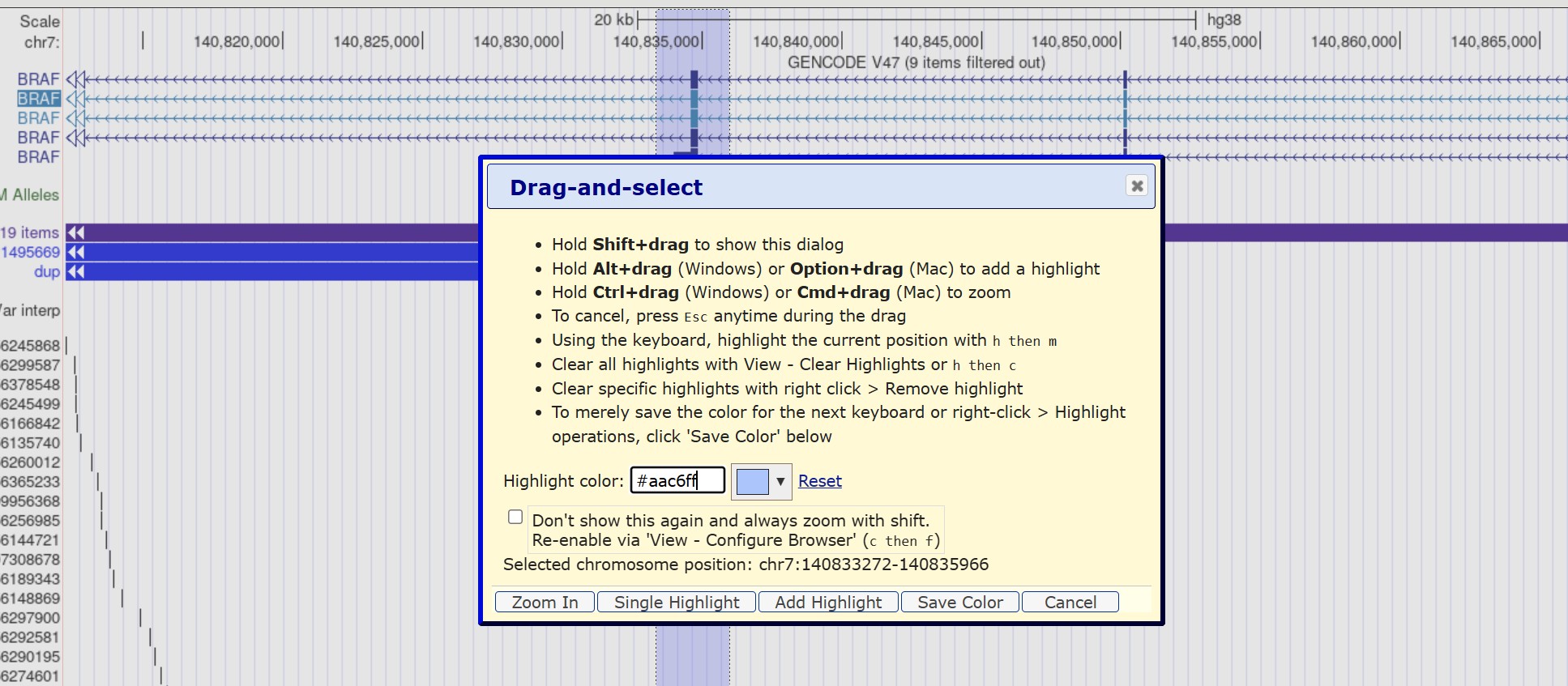 Drag-and-select dialog